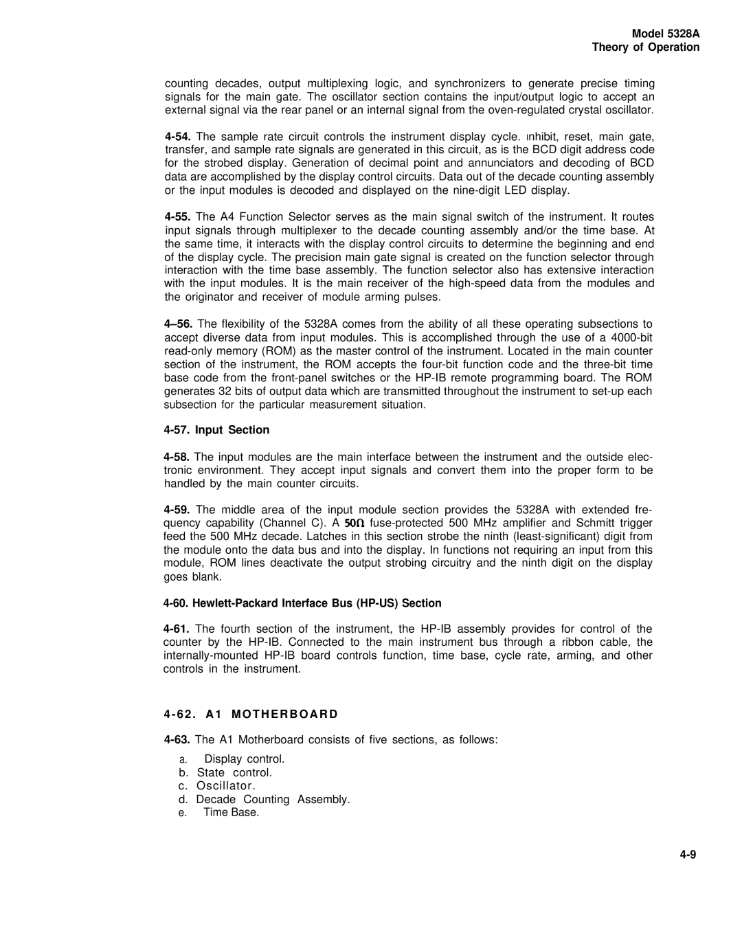 HP E42 manual Input Section, Hewlett-Packard Interface Bus HP-US Section, 2 . a 1 M O T H E R B O a R D 