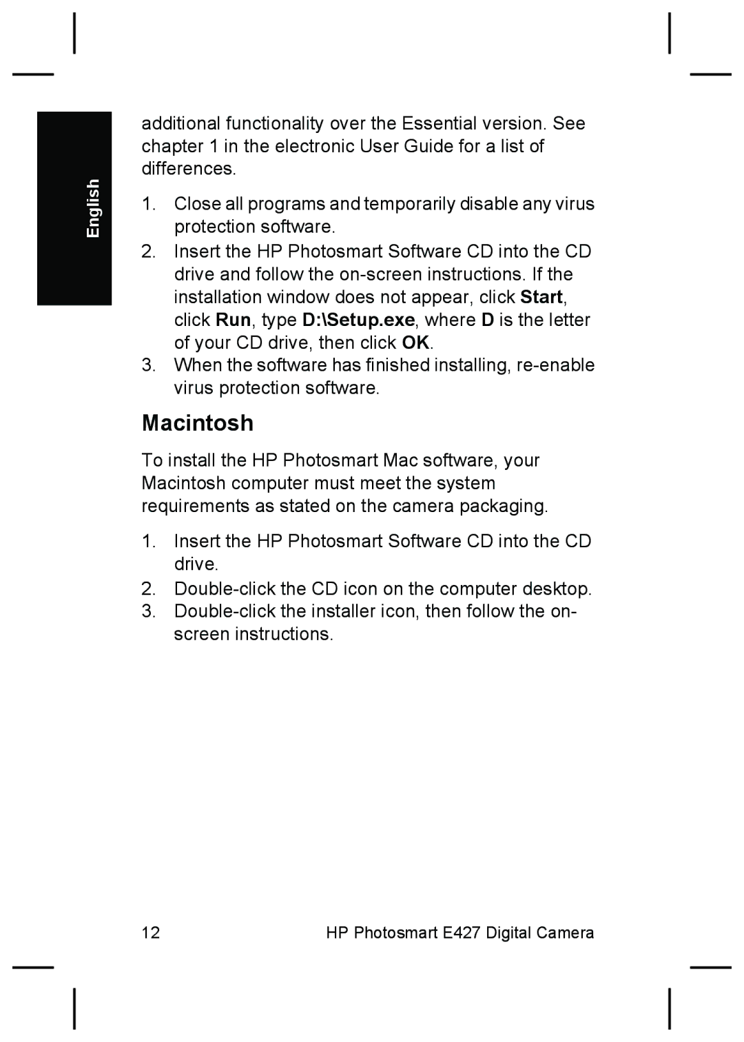 HP E427 manual Macintosh 