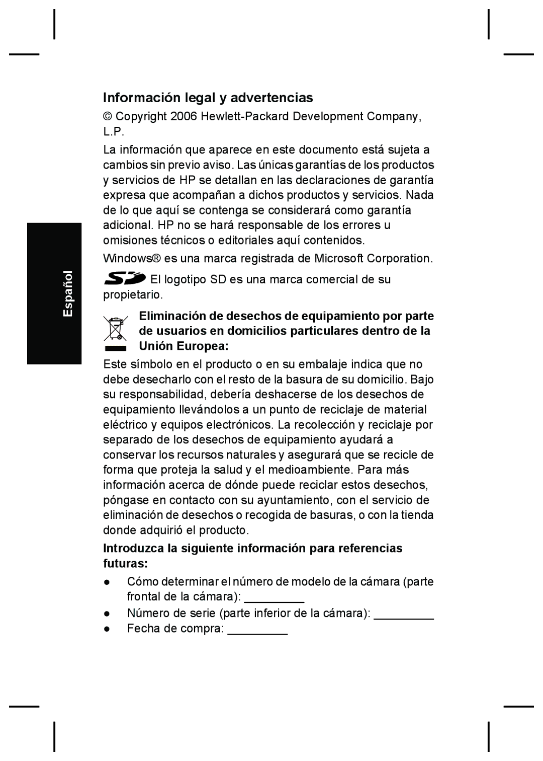 HP E427 manual Información legal y advertencias 