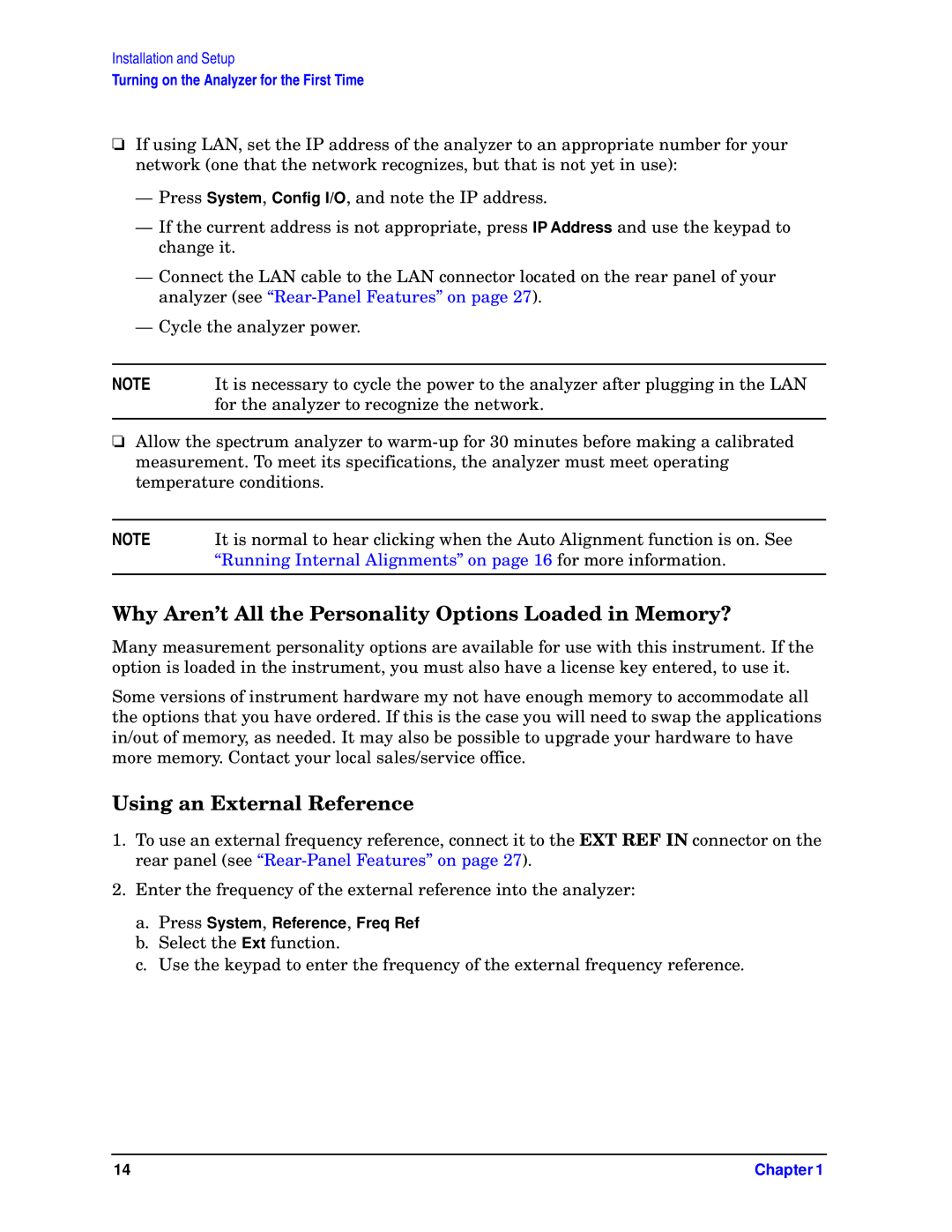 HP E4443A, E4448A, E4446A, E4440A manual Why Aren’t All the Personality Options Loaded in Memory?, Using an External Reference 