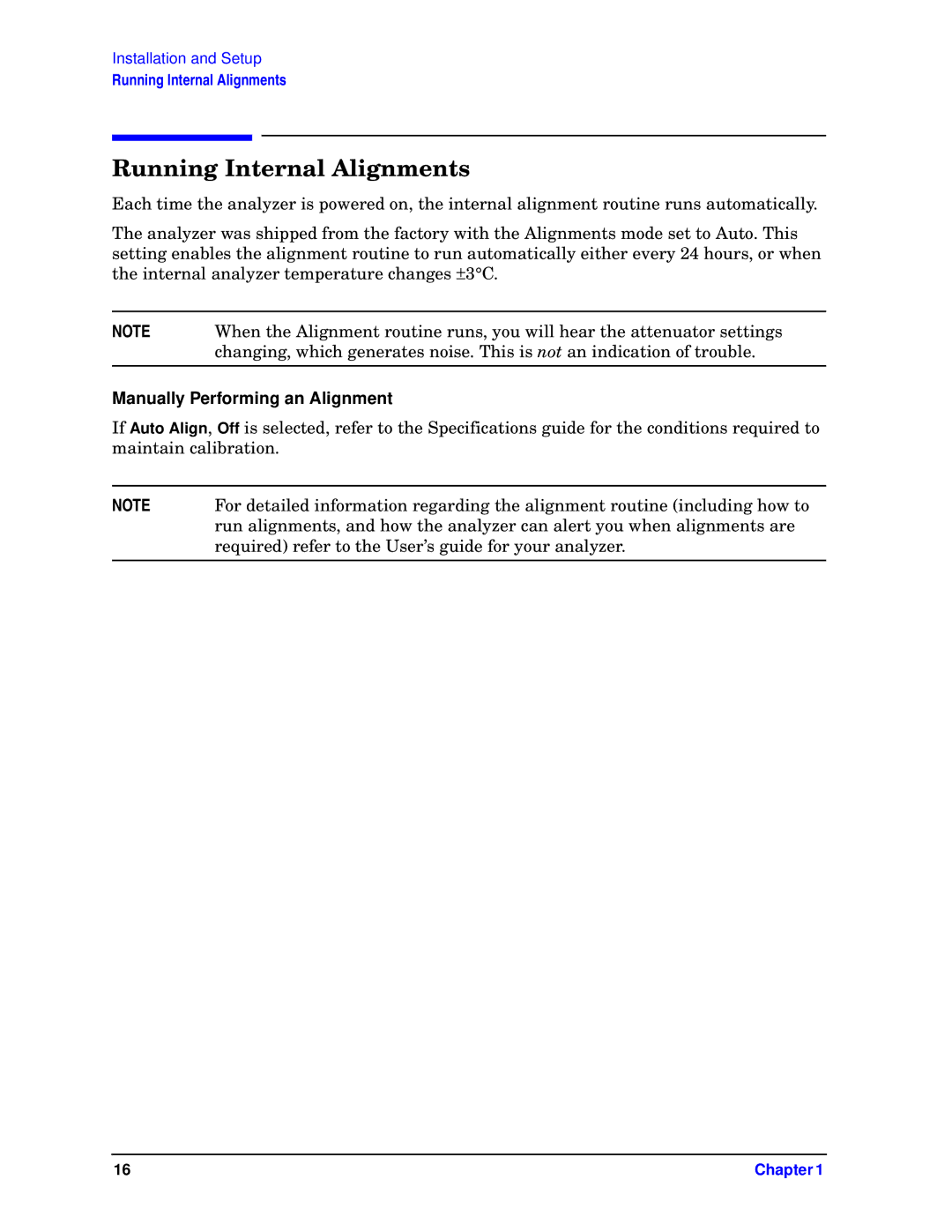 HP E4446A, E4448A, E4440A, E4445A, E4443A manual Running Internal Alignments, Manually Performing an Alignment 