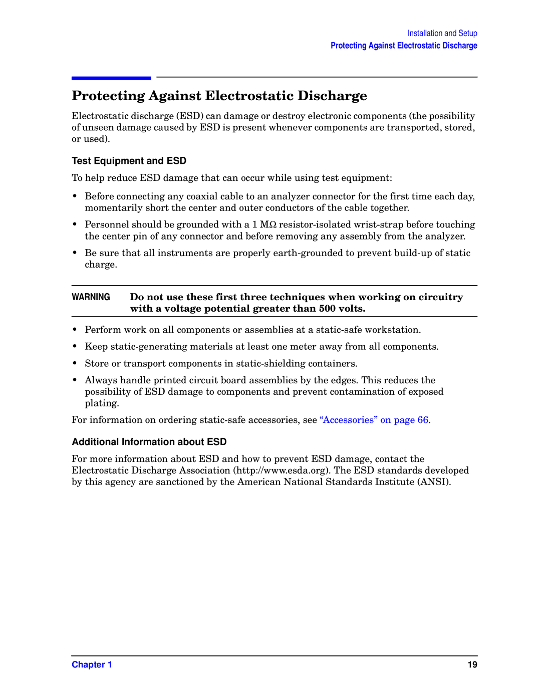 HP E4443A, E4448A Protecting Against Electrostatic Discharge, Test Equipment and ESD, Additional Information about ESD 