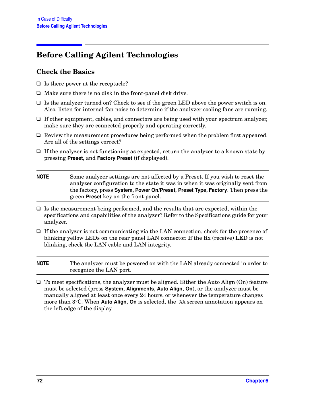 HP E4440A, E4448A, E4446A, E4445A, E4443A manual Before Calling Agilent Technologies, Check the Basics 