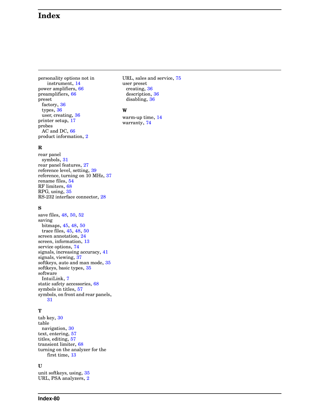 HP E4448A, E4446A, E4440A, E4445A, E4443A manual Index-80 