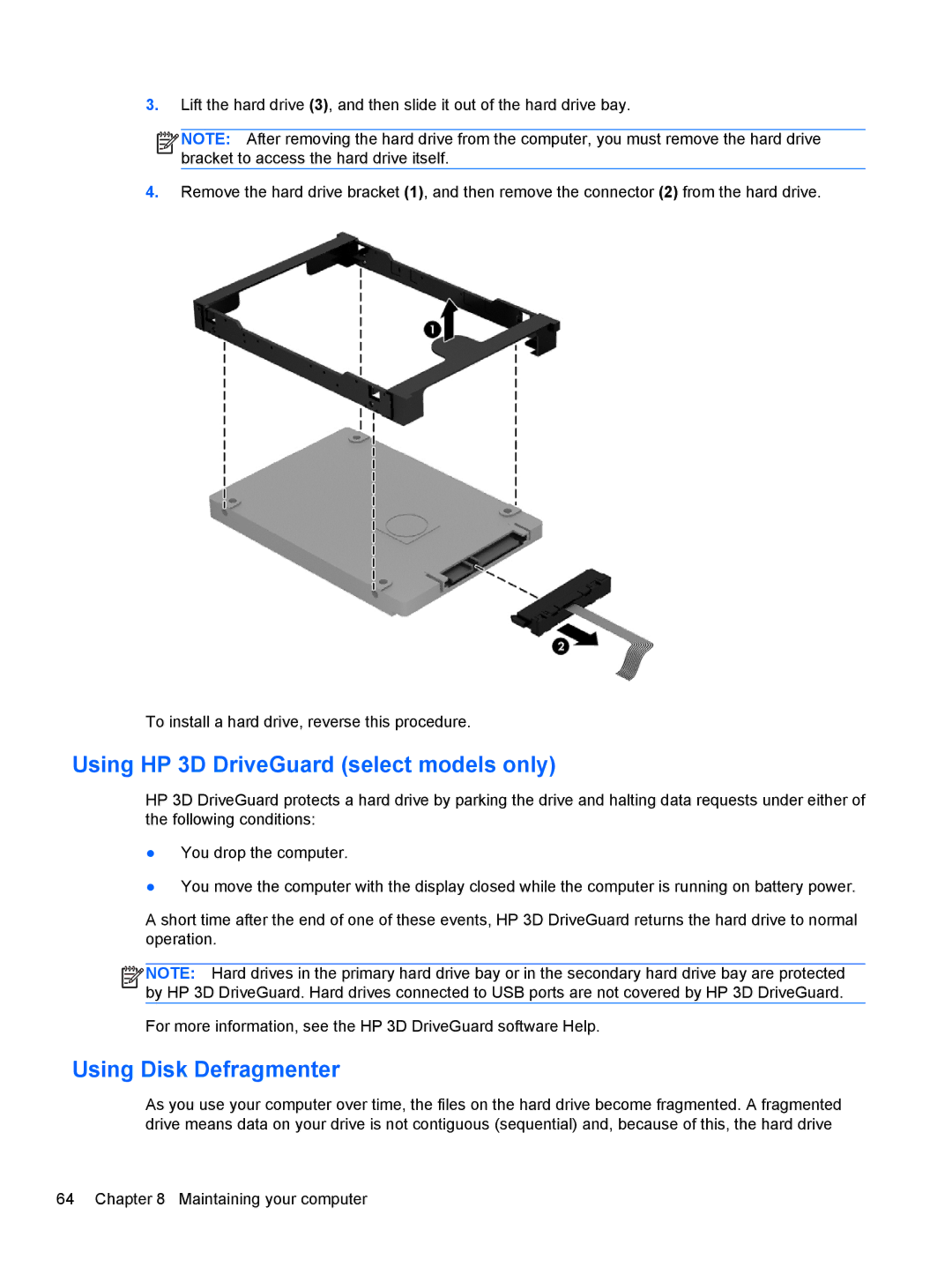 HP E4S13UA#ABA, E4S20UA#ABA, E4S17UA#ABA manual Using HP 3D DriveGuard select models only, Using Disk Defragmenter 