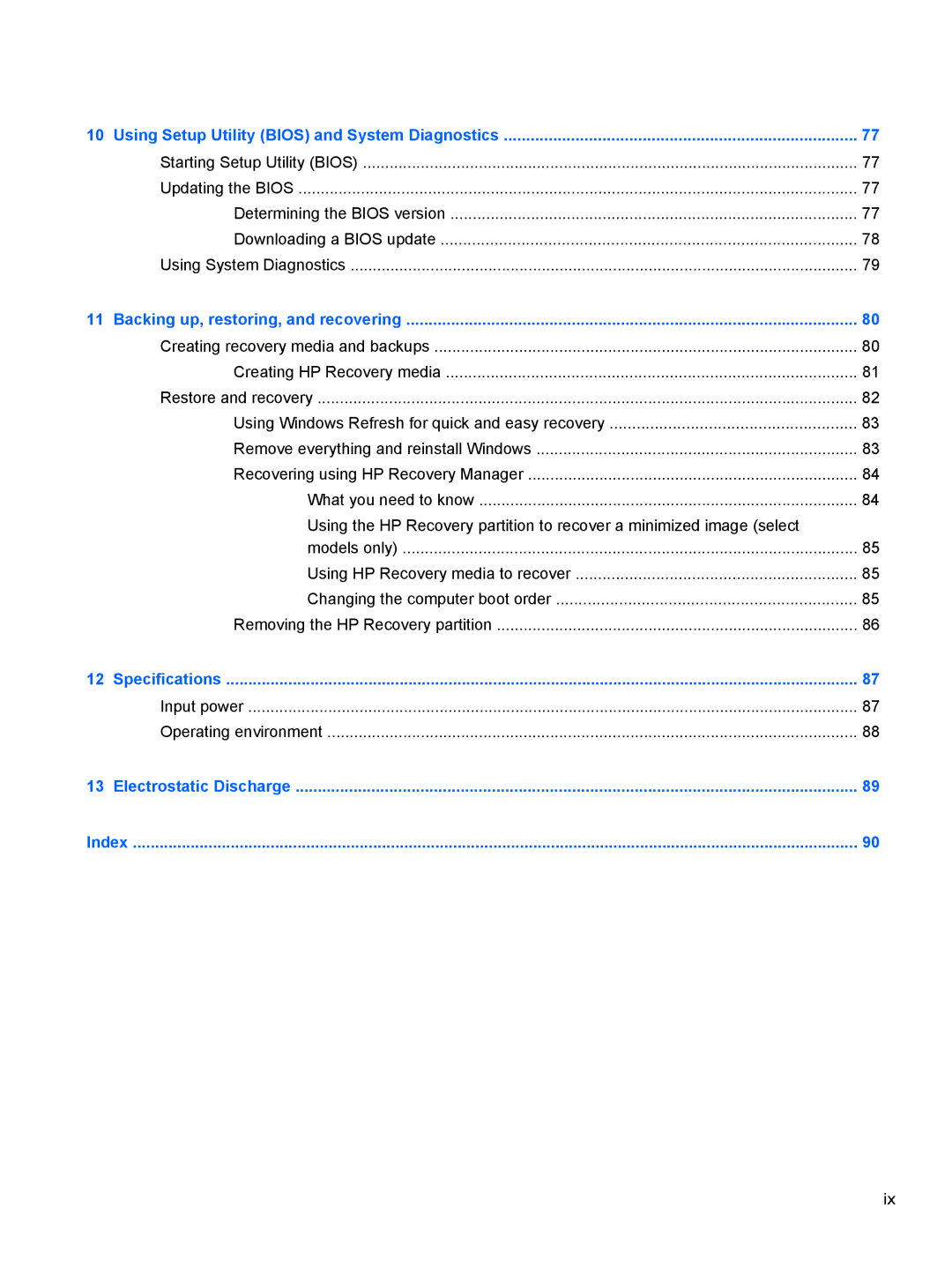 HP E4S17UA#ABA, E4S20UA#ABA, E4S13UA#ABA, 17.3 E0K82UA#ABA manual Input power Operating environment 