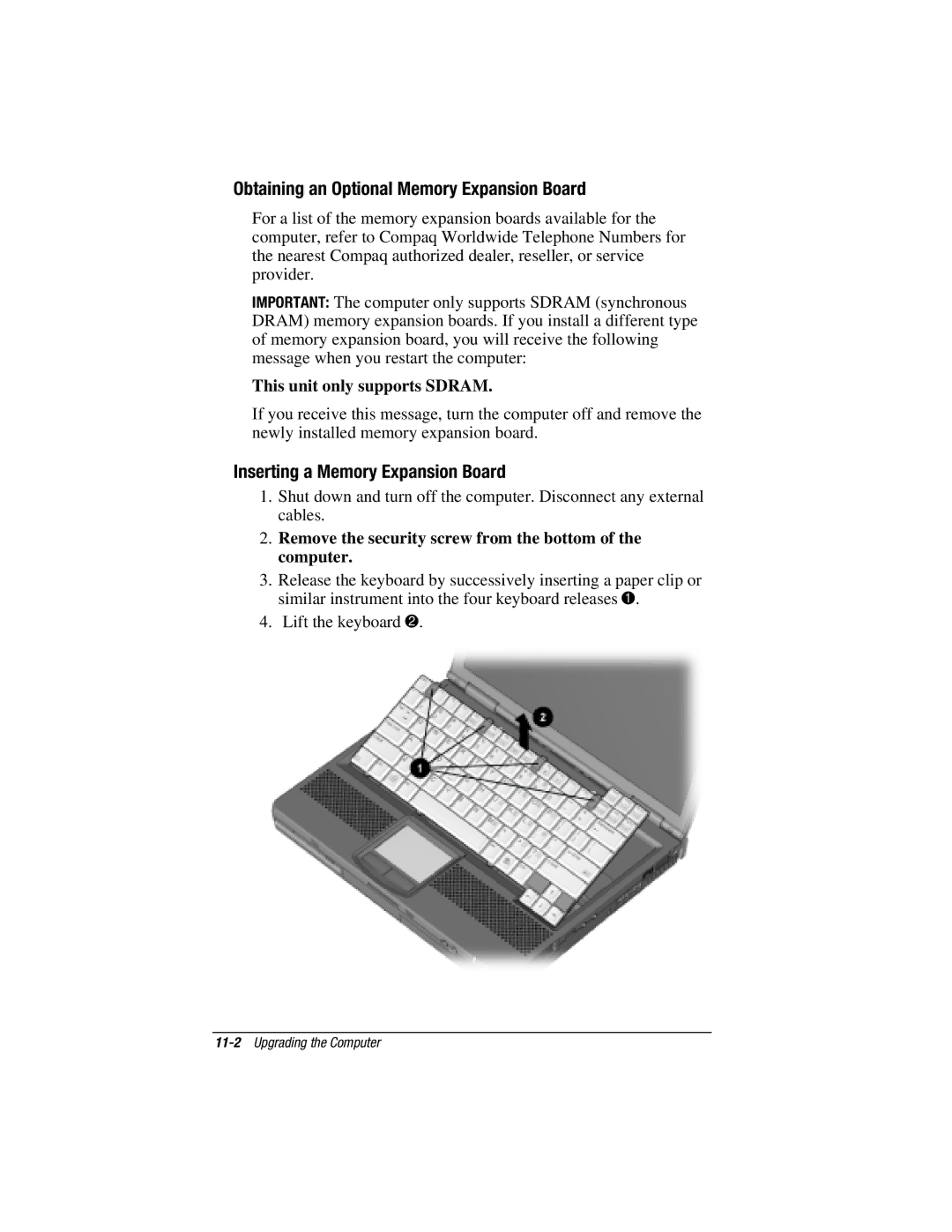 HP e500s Obtaining an Optional Memory Expansion Board, Inserting a Memory Expansion Board, This unit only supports Sdram 