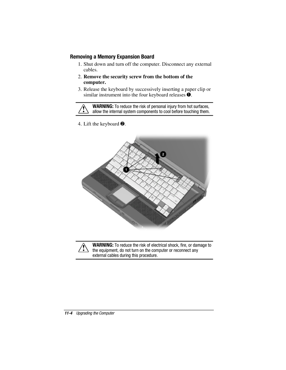 HP e500s manual Removing a Memory Expansion Board 