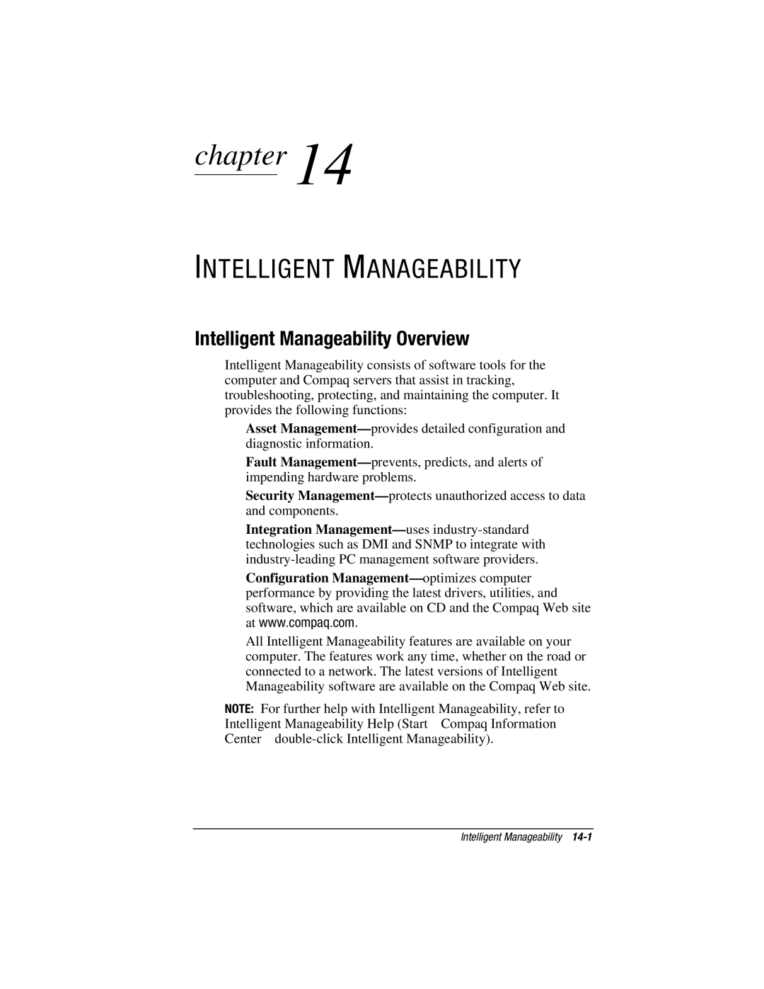 HP e500s manual Intelligent Manageability Overview 