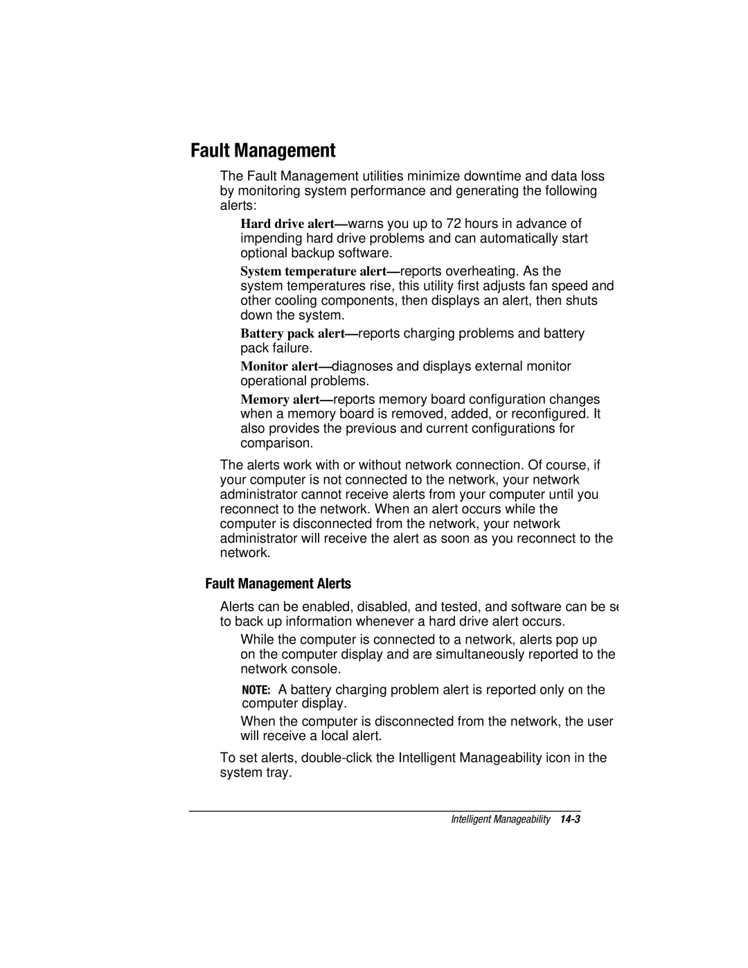 HP e500s manual Fault Management Alerts 