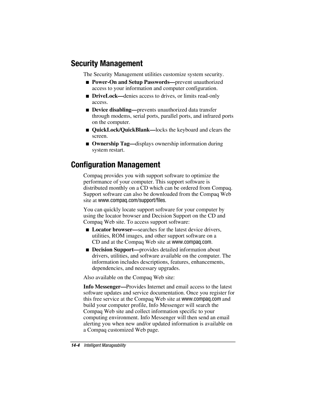 HP e500s manual Security Management, Configuration Management 