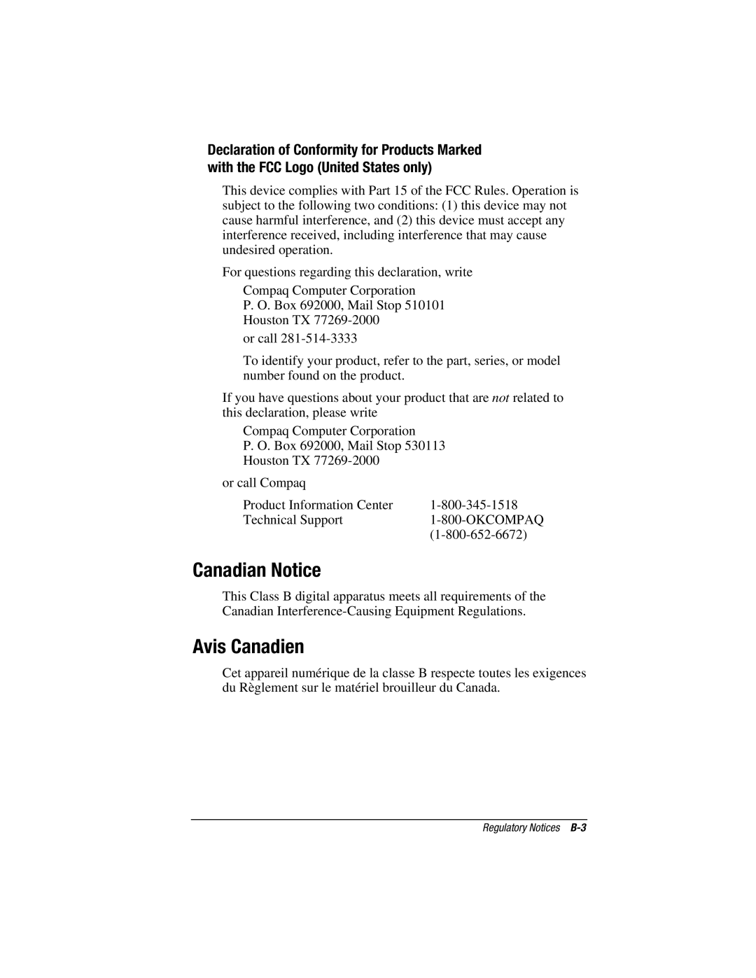 HP e500s manual Canadian Notice, Avis Canadien 