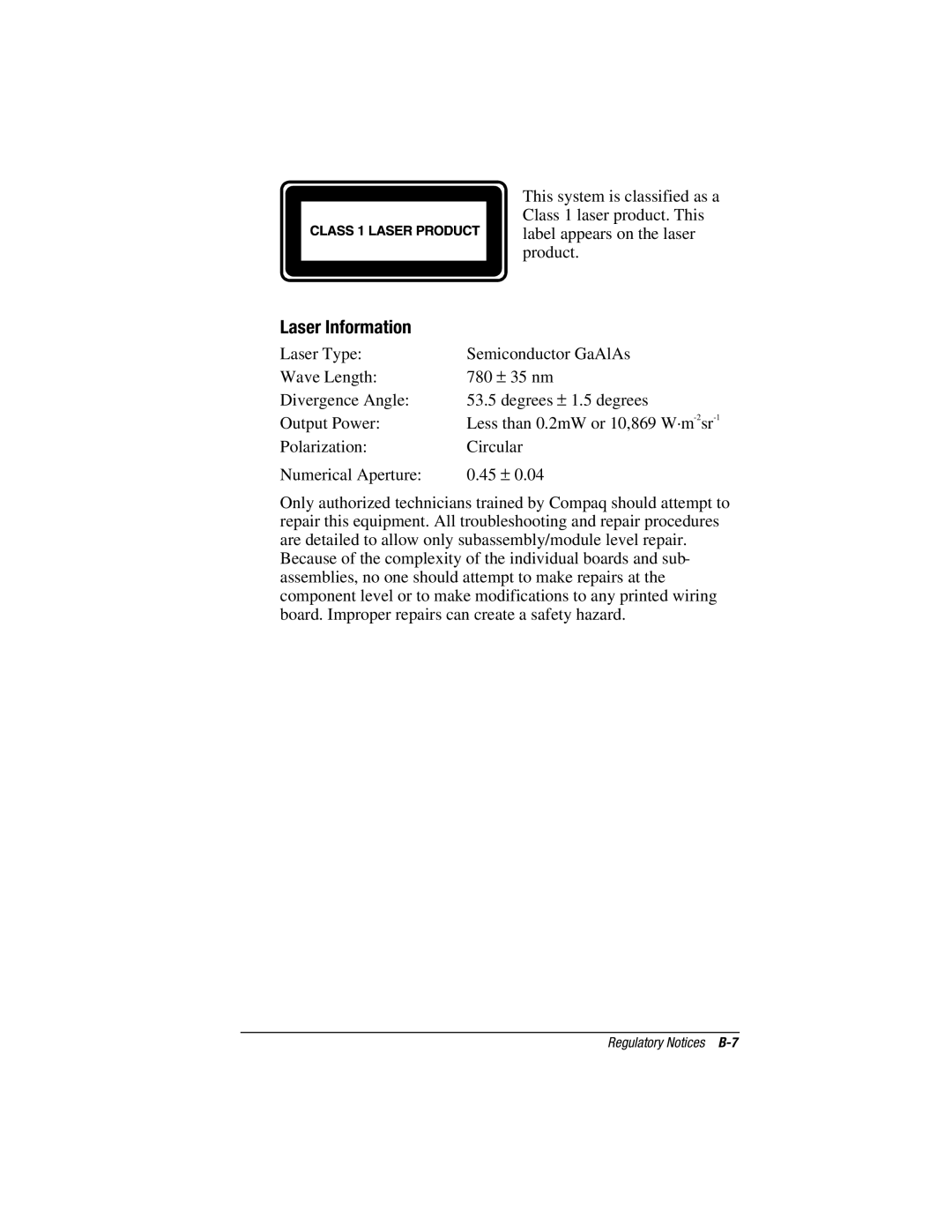 HP e500s manual Laser Information 