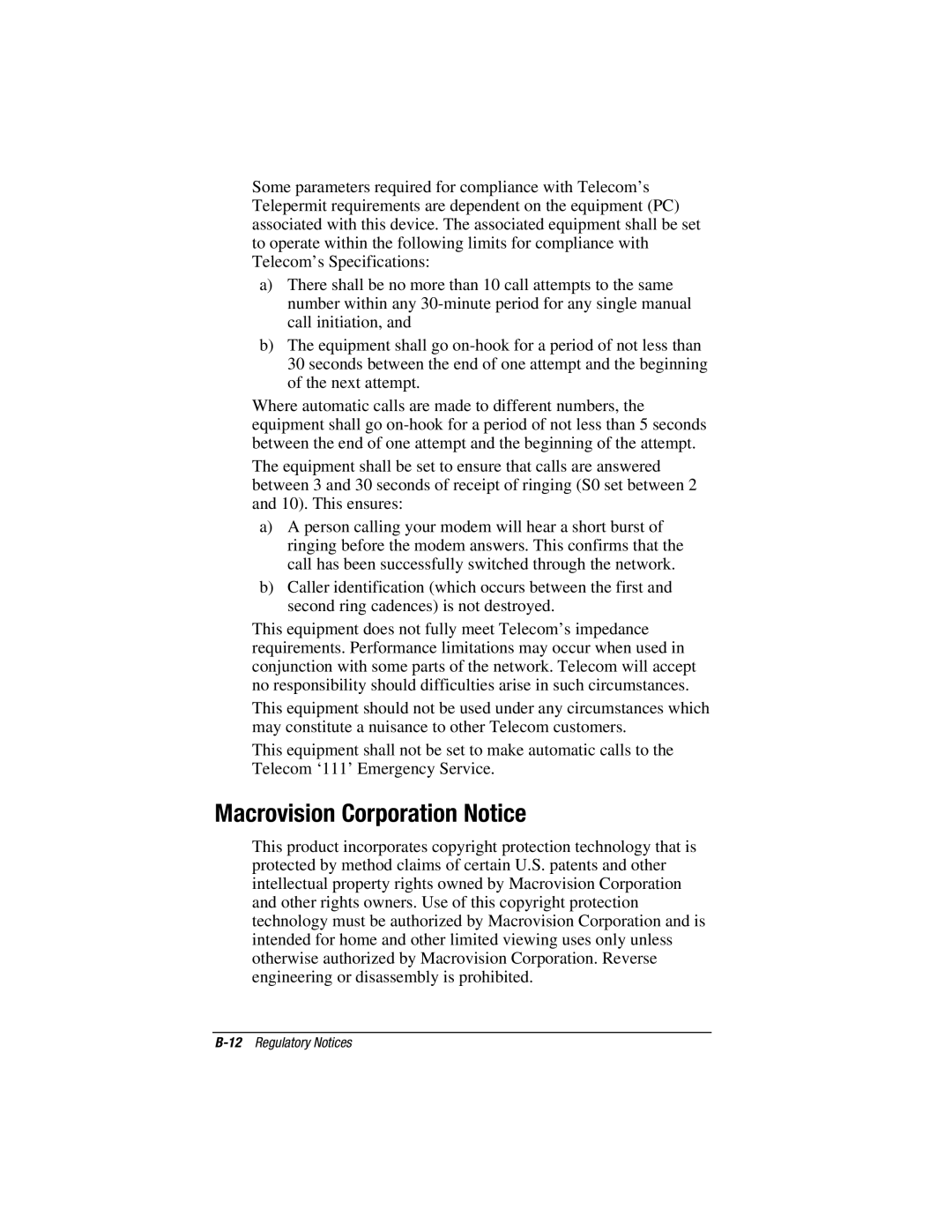 HP e500s manual Macrovision Corporation Notice 