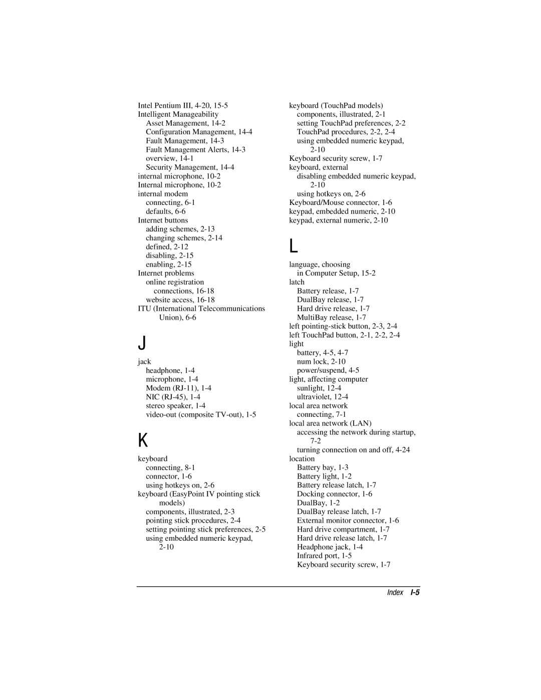 HP e500s manual Index 