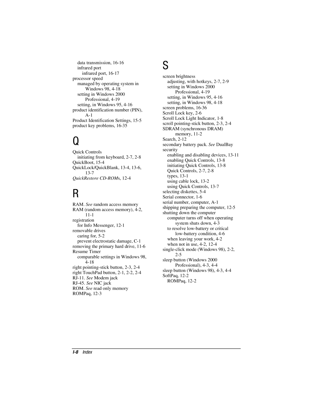 HP e500s manual 8Index 