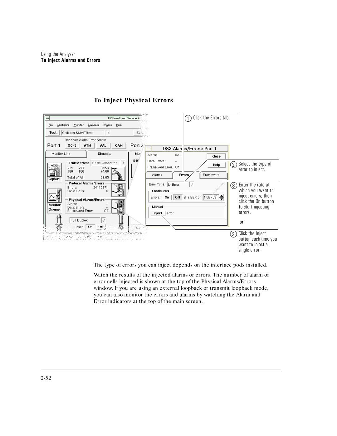 HP E5200A manual To Inject Physical Errors 