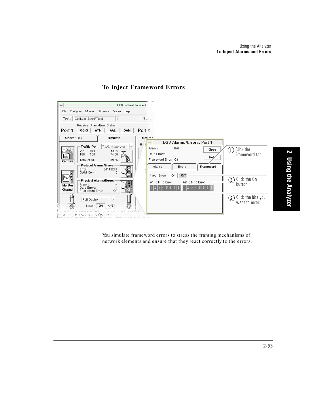 HP E5200A manual To Inject Frameword Errors 