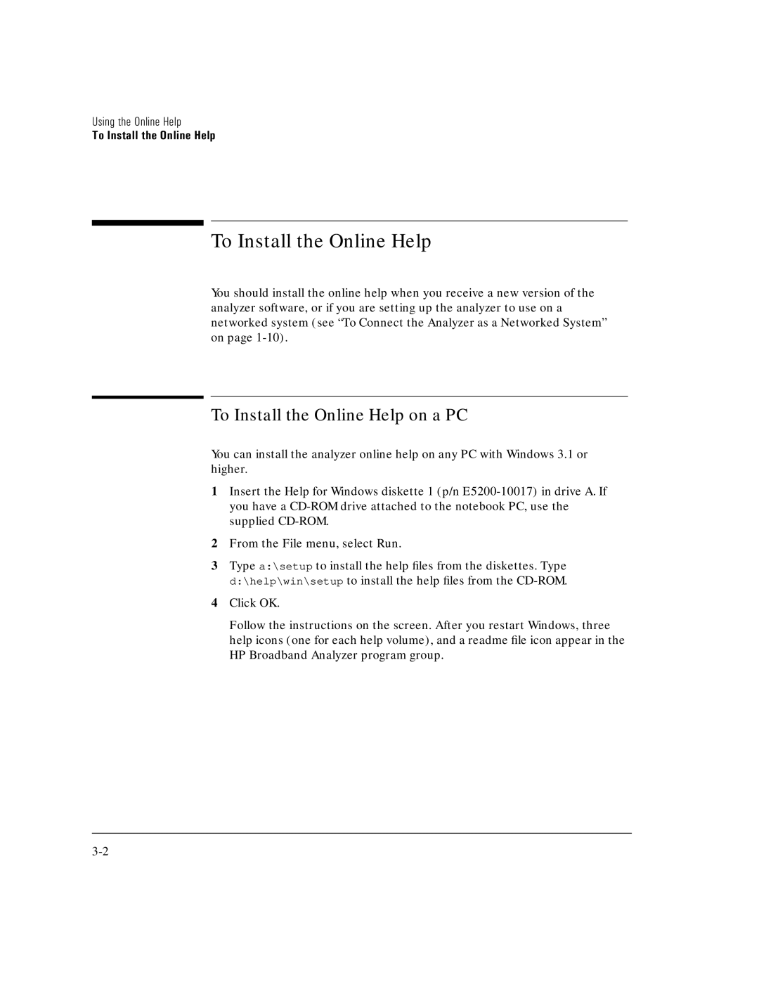 HP E5200A manual To Install the Online Help on a PC, Using the Online Help 