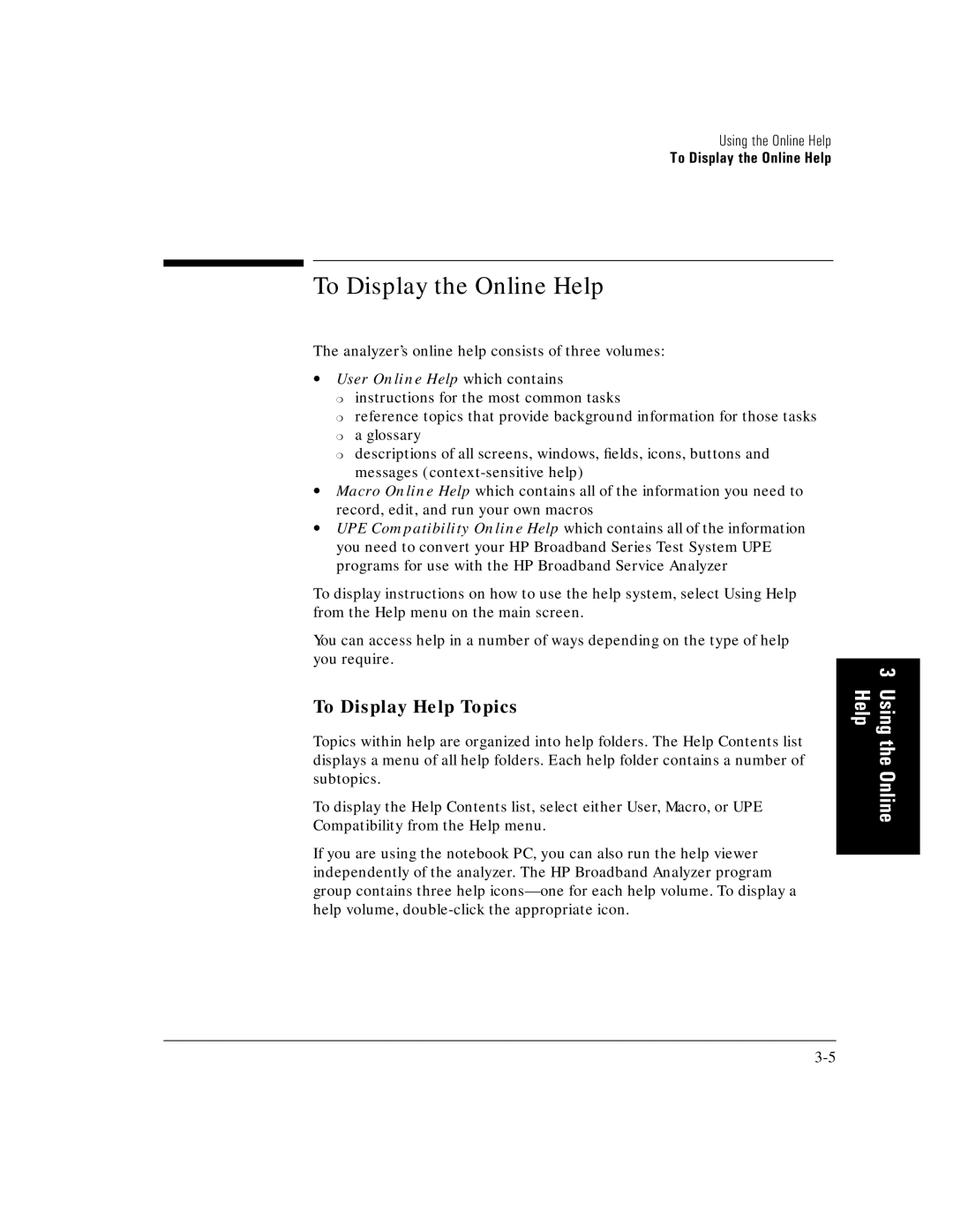 HP E5200A manual To Display the Online Help, To Display Help Topics 