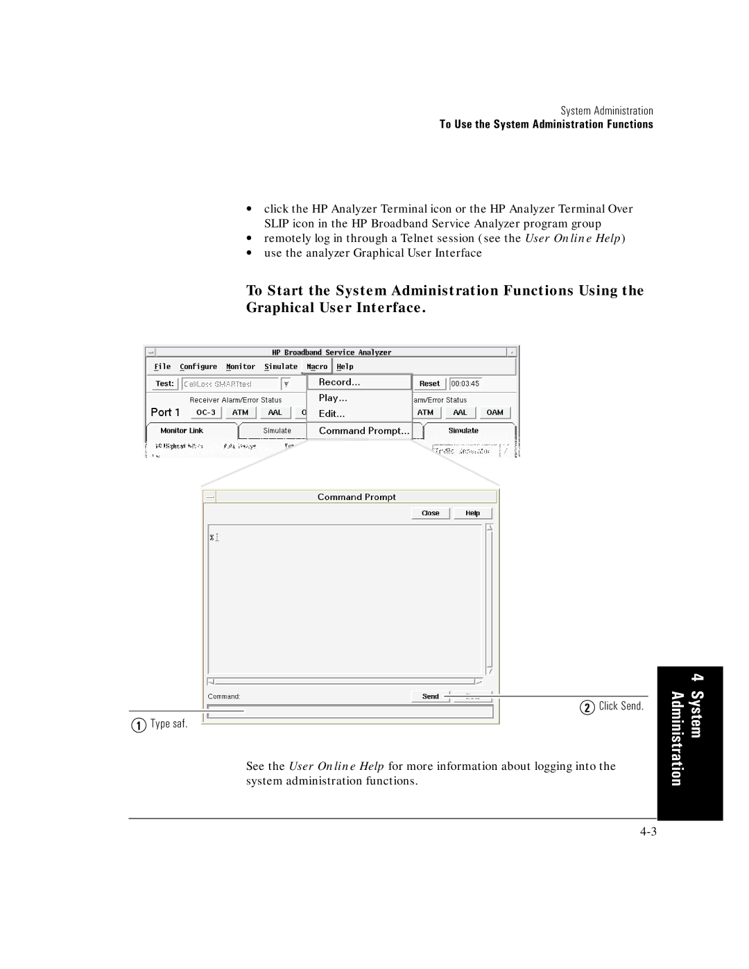 HP E5200A manual Type saf System Administration, Click Send 