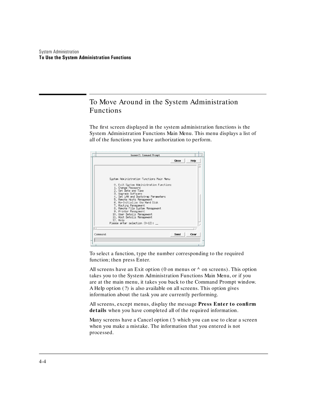 HP E5200A manual To Move Around in the System Administration Functions 