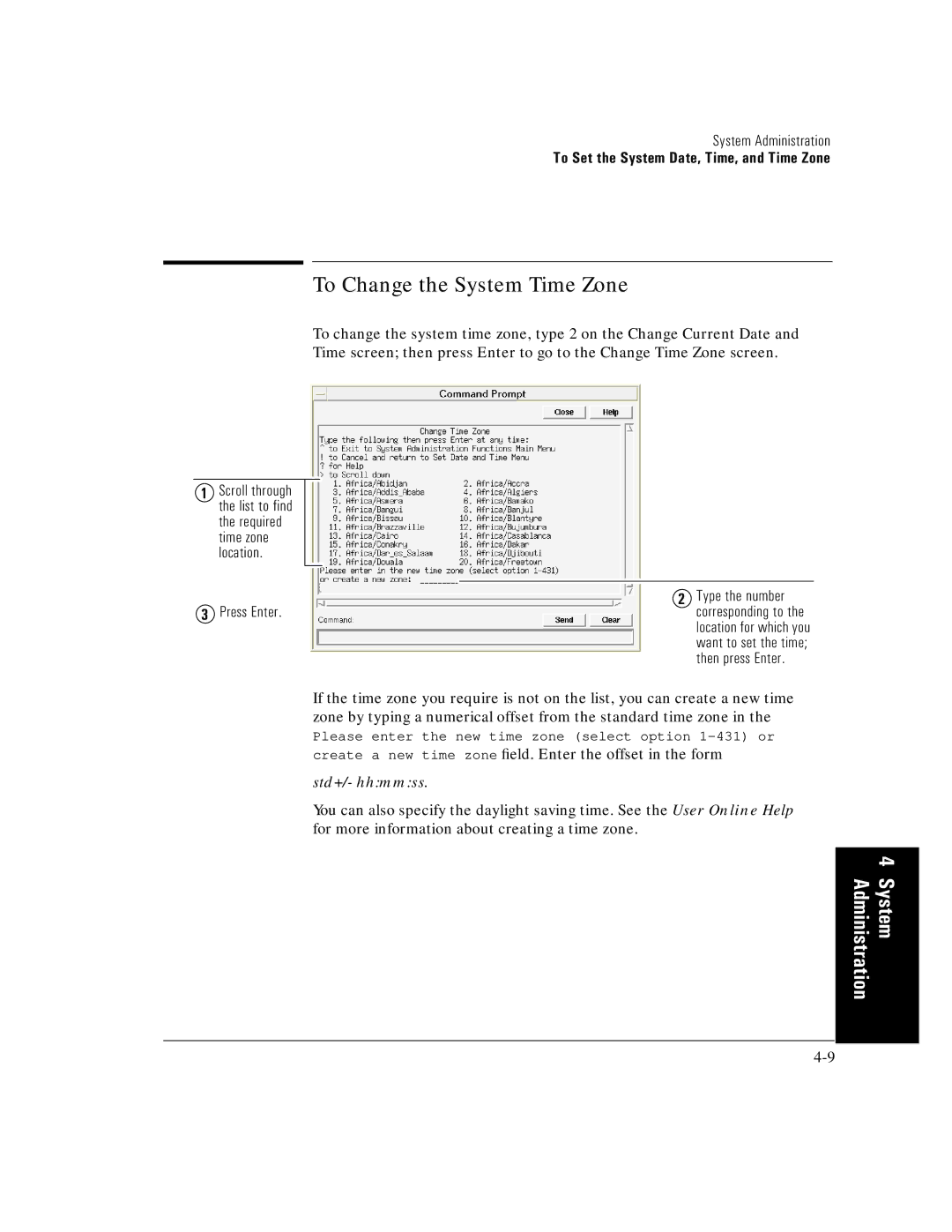 HP E5200A manual To Change the System Time Zone, Type the number 