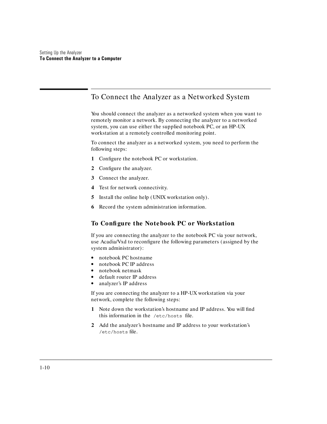 HP E5200A manual To Connect the Analyzer as a Networked System, To Conﬁgure the Notebook PC or Workstation 