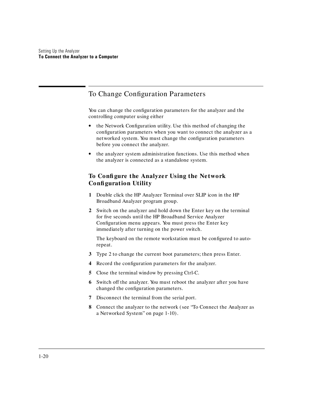 HP E5200A manual To Change Conﬁguration Parameters 