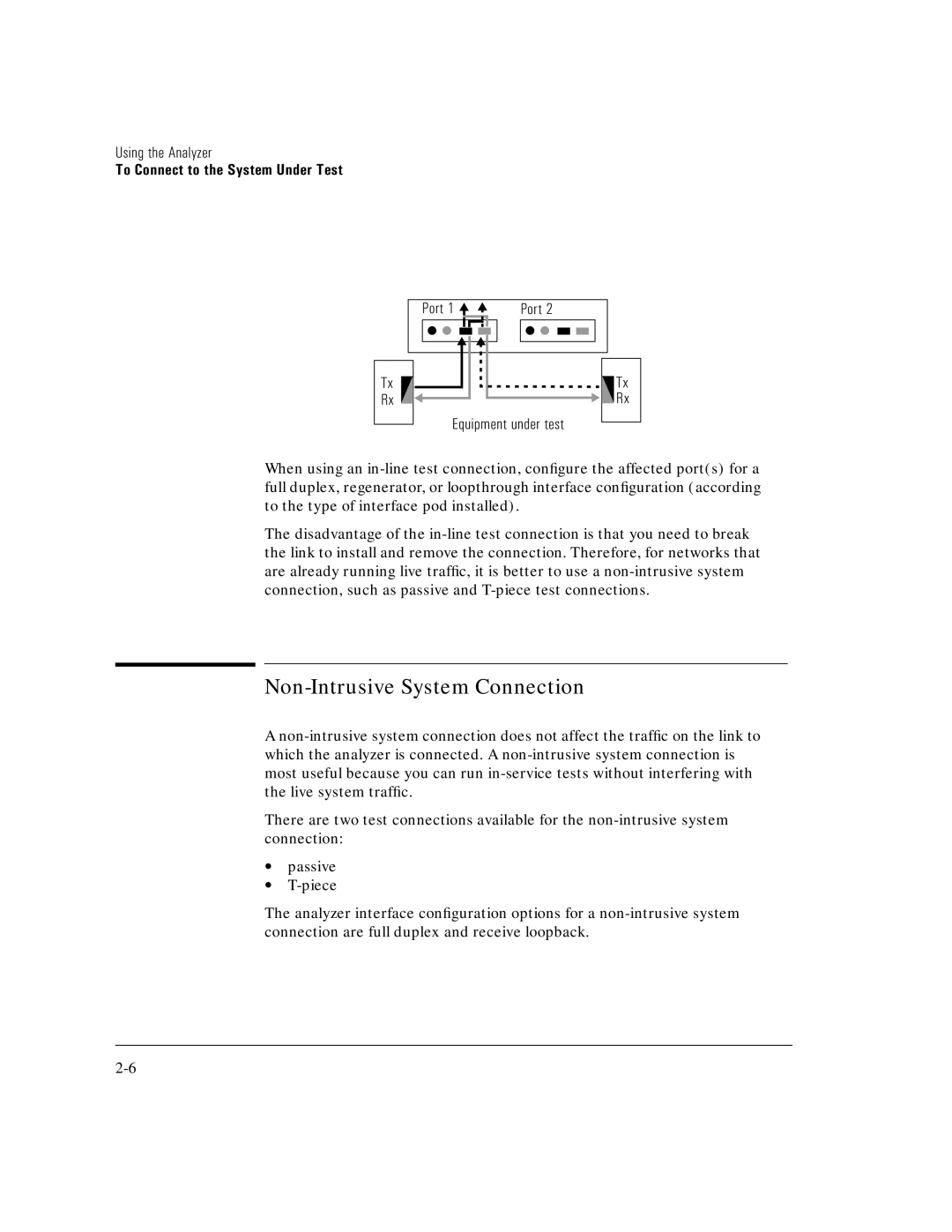 HP E5200A manual Non-Intrusive System Connection, Port Equipment under test 