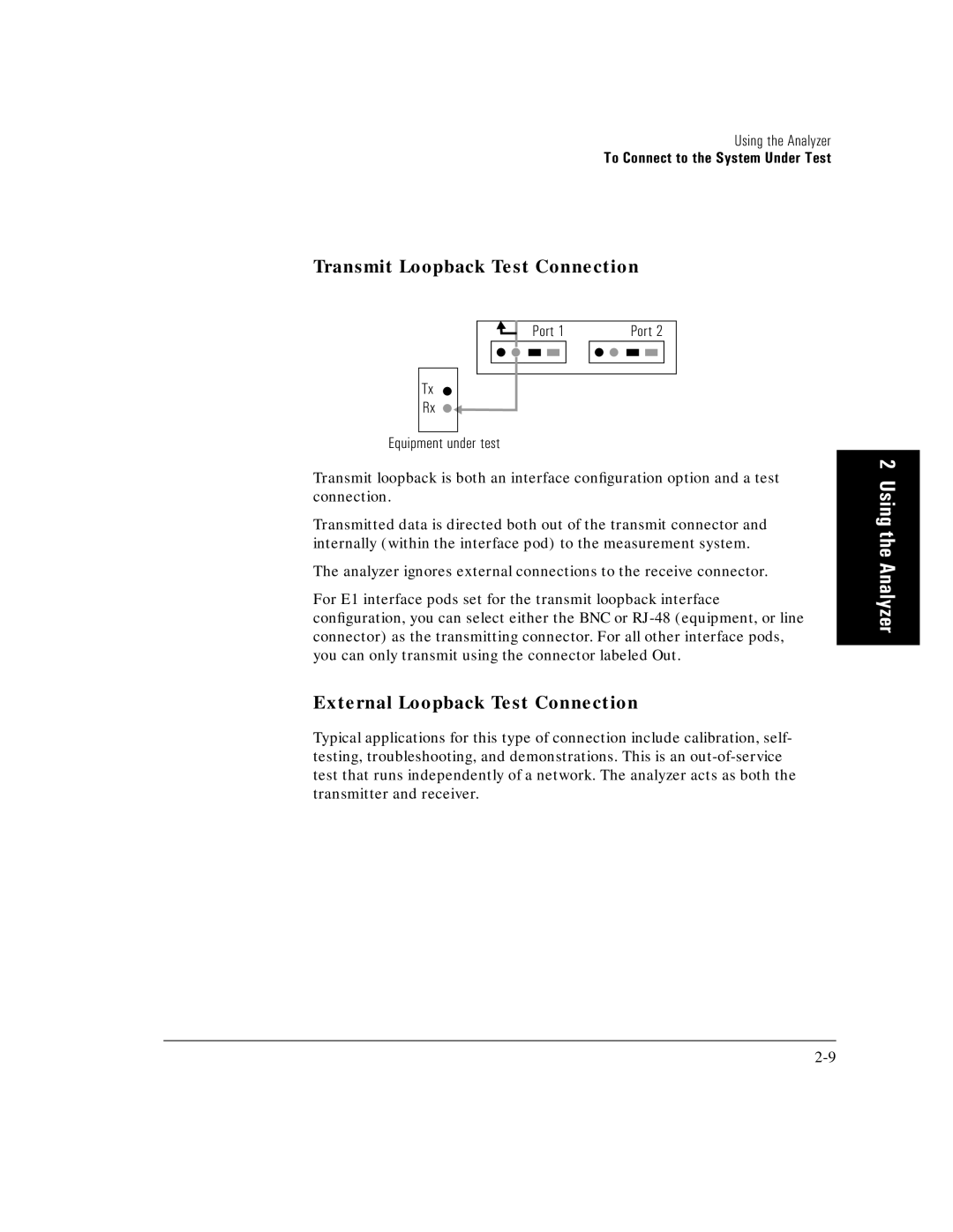 HP E5200A manual Transmit Loopback Test Connection, External Loopback Test Connection 