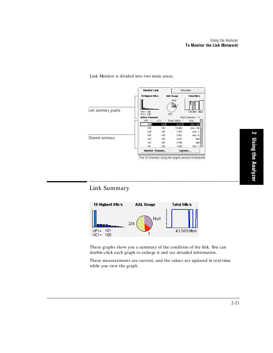 HP E5200A manual Link Summary, Link summary graphs Channel summary 