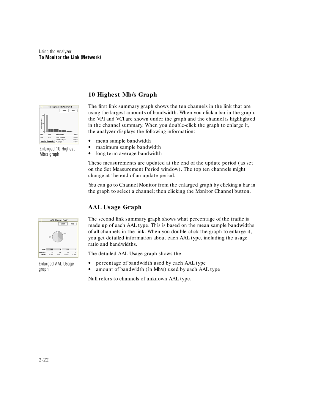 HP E5200A manual Highest Mb/s Graph, AAL Usage Graph, Enlarged AAL Usage graph 