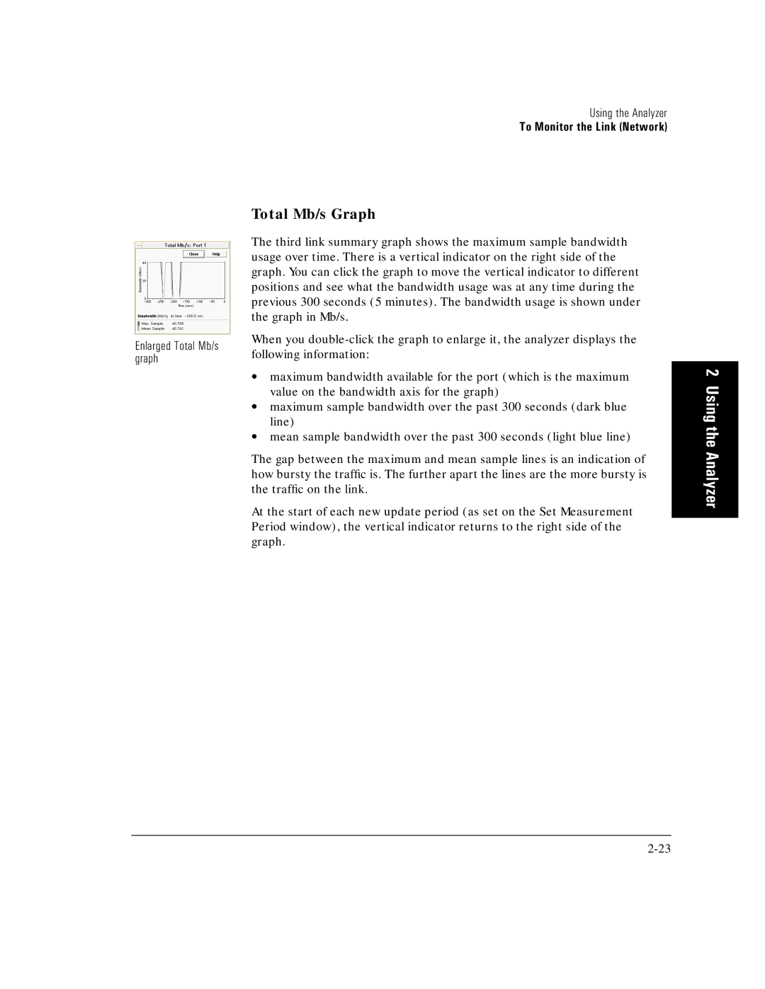 HP E5200A manual Total Mb/s Graph, Enlarged Total Mb/s graph 