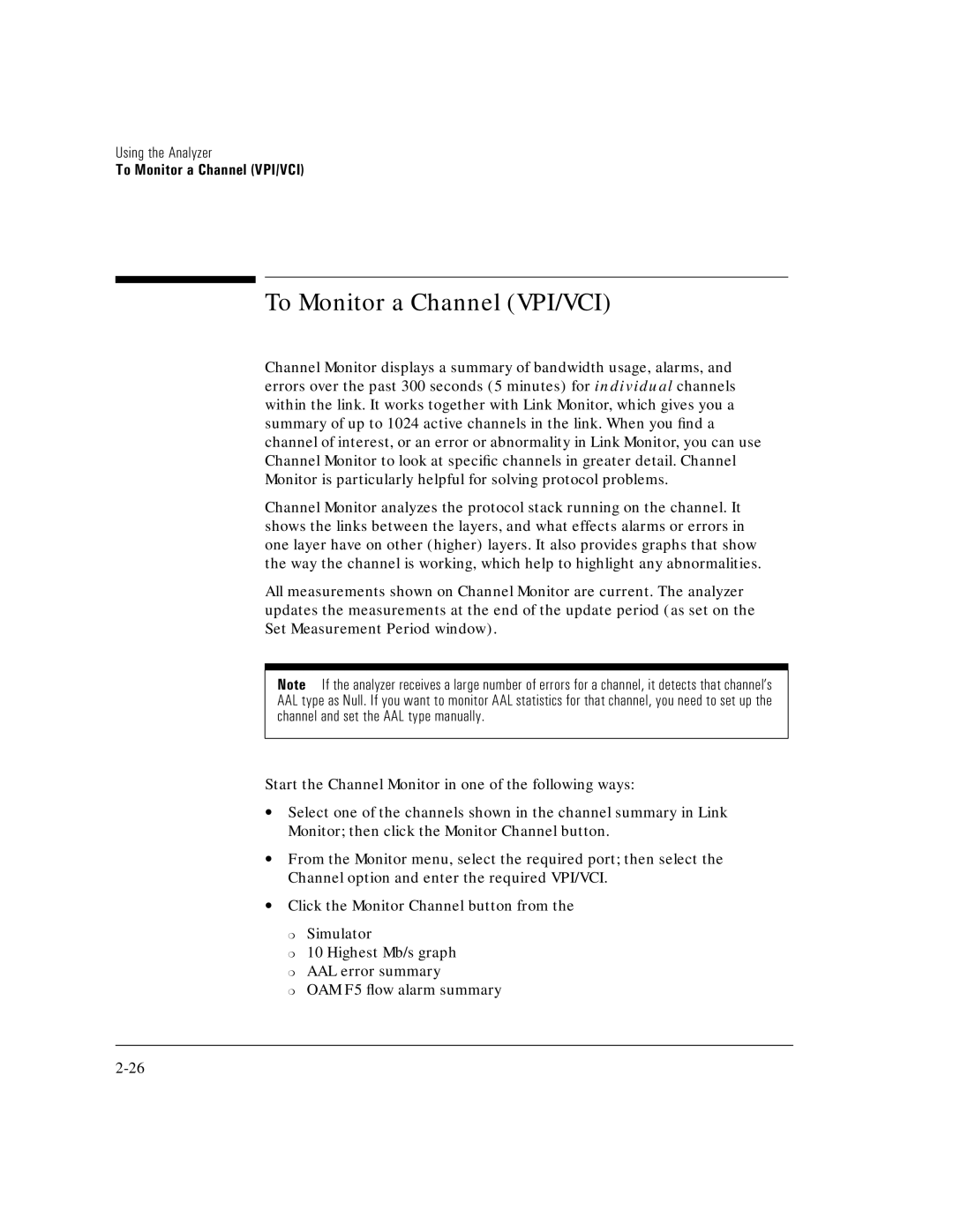 HP E5200A manual To Monitor a Channel VPI/VCI 