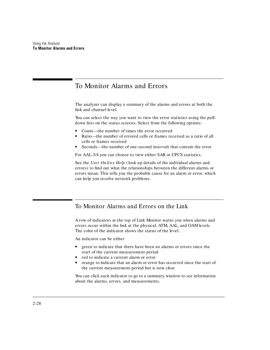 HP E5200A manual To Monitor Alarms and Errors on the Link 