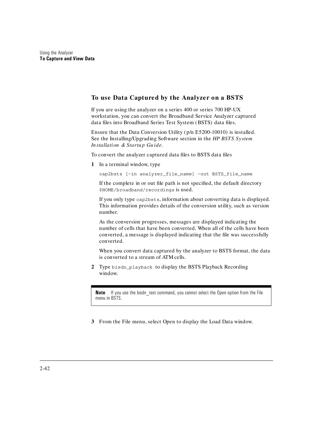 HP E5200A manual To use Data Captured by the Analyzer on a Bsts 