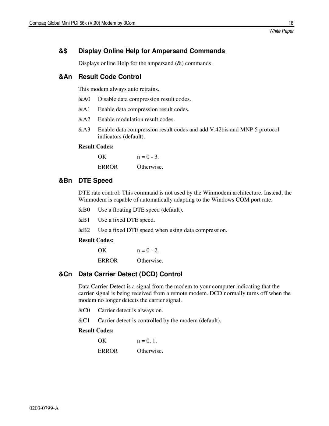 HP E700 manual $ Display Online Help for Ampersand Commands, An Result Code Control, Bn DTE Speed 