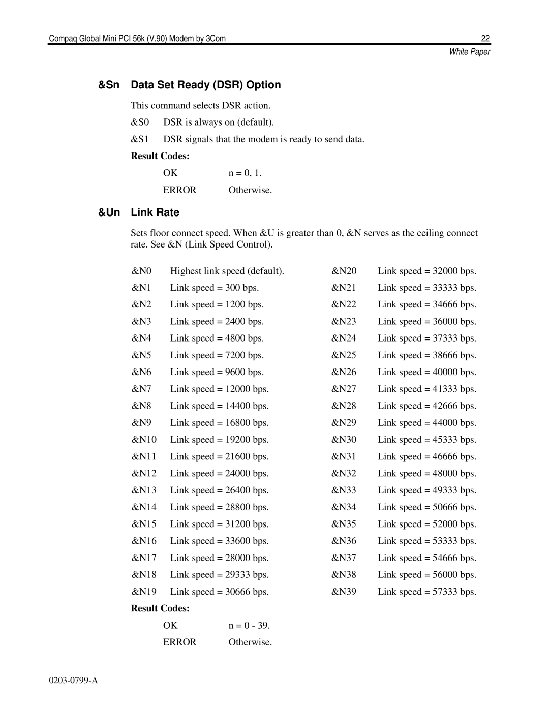 HP E700 manual Sn Data Set Ready DSR Option, Un Link Rate 