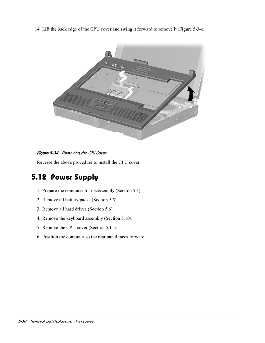 HP E700 manual Power Supply, Removing the CPU Cover 