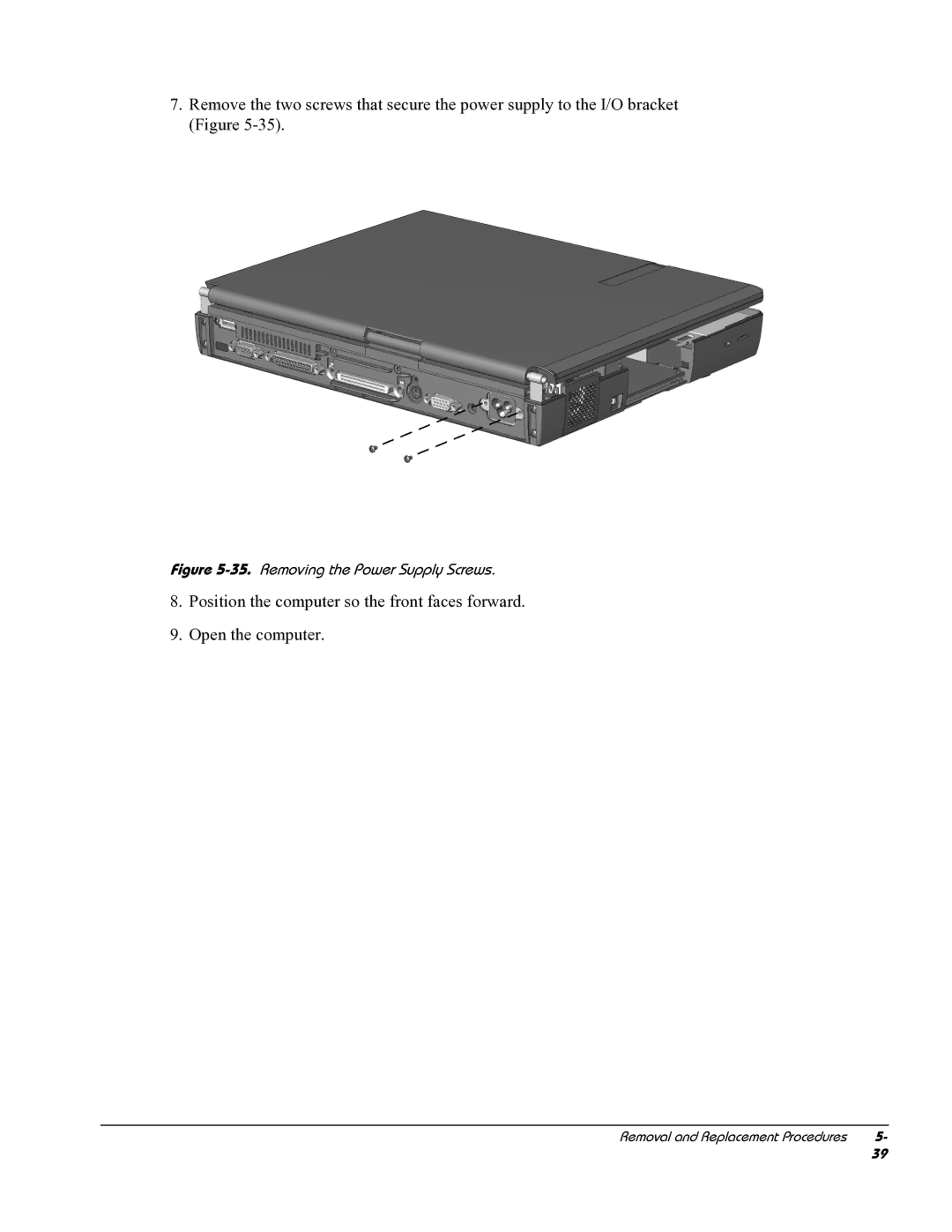 HP E700 manual Removing the Power Supply Screws 