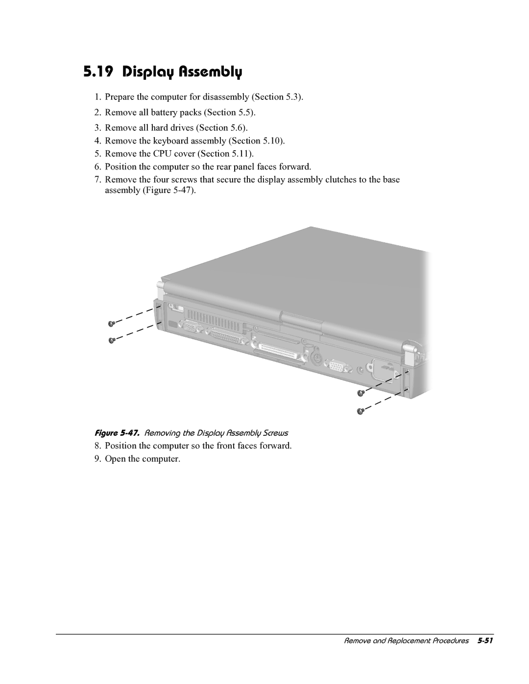 HP E700 manual Removing the Display Assembly Screws 