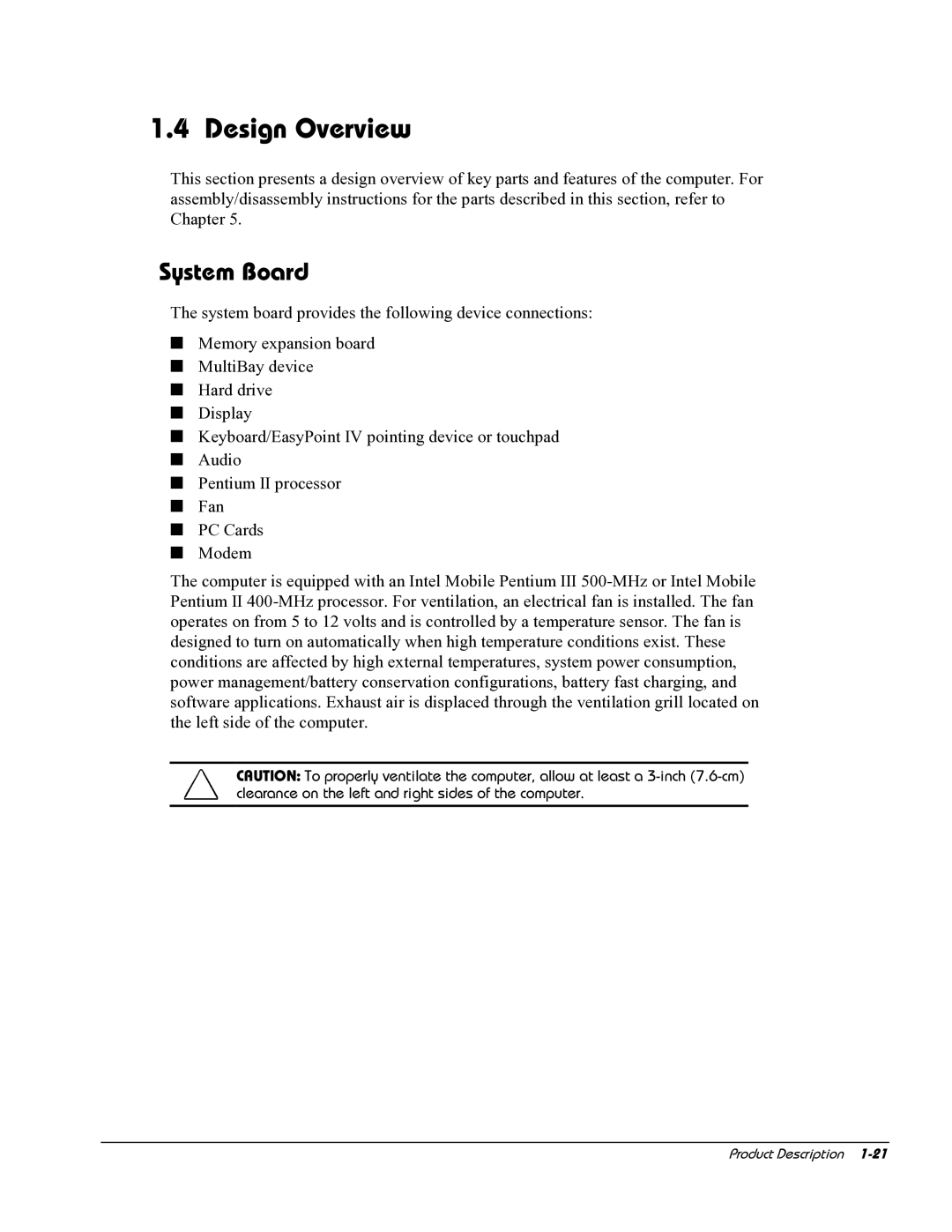 HP E700 manual Design Overview, System Board 