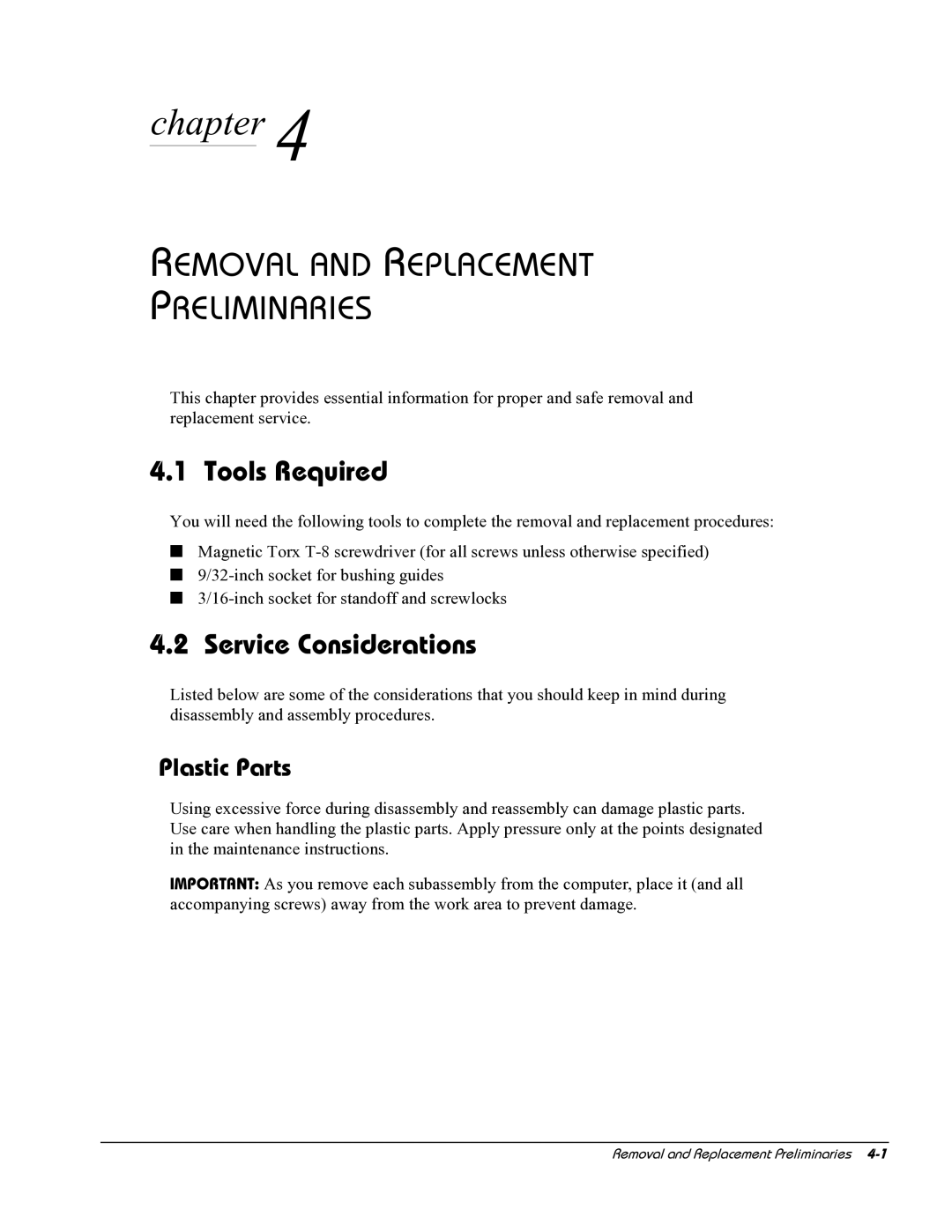 HP E700 manual Tools Required, Service Considerations, Plastic Parts 