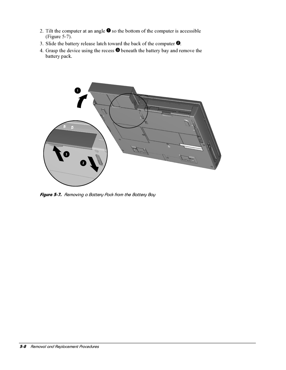 HP E700 manual Removing a Battery Pack from the Battery Bay 