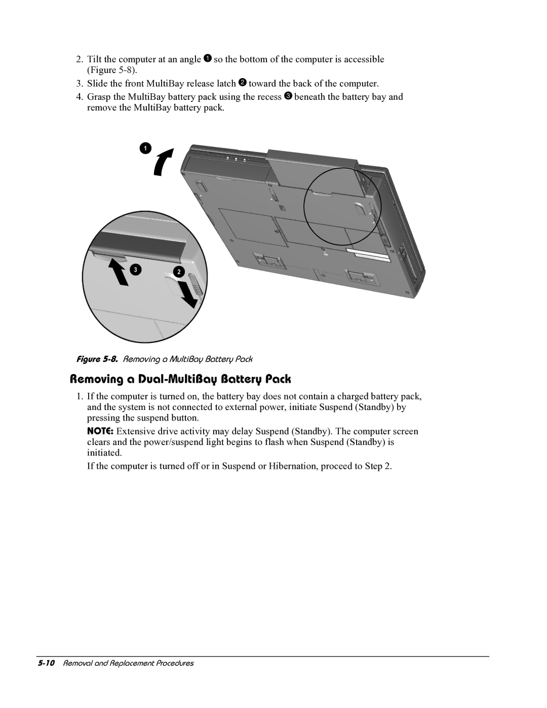 HP E700 manual Removing a Dual-MultiBay Battery Pack, Removing a MultiBay Battery Pack 