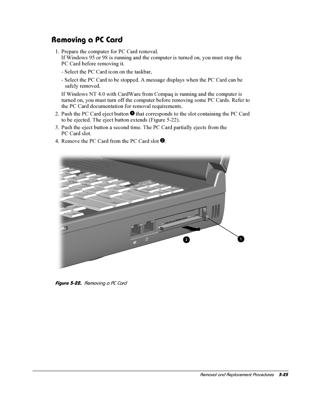 HP E700 manual Removing a PC Card 