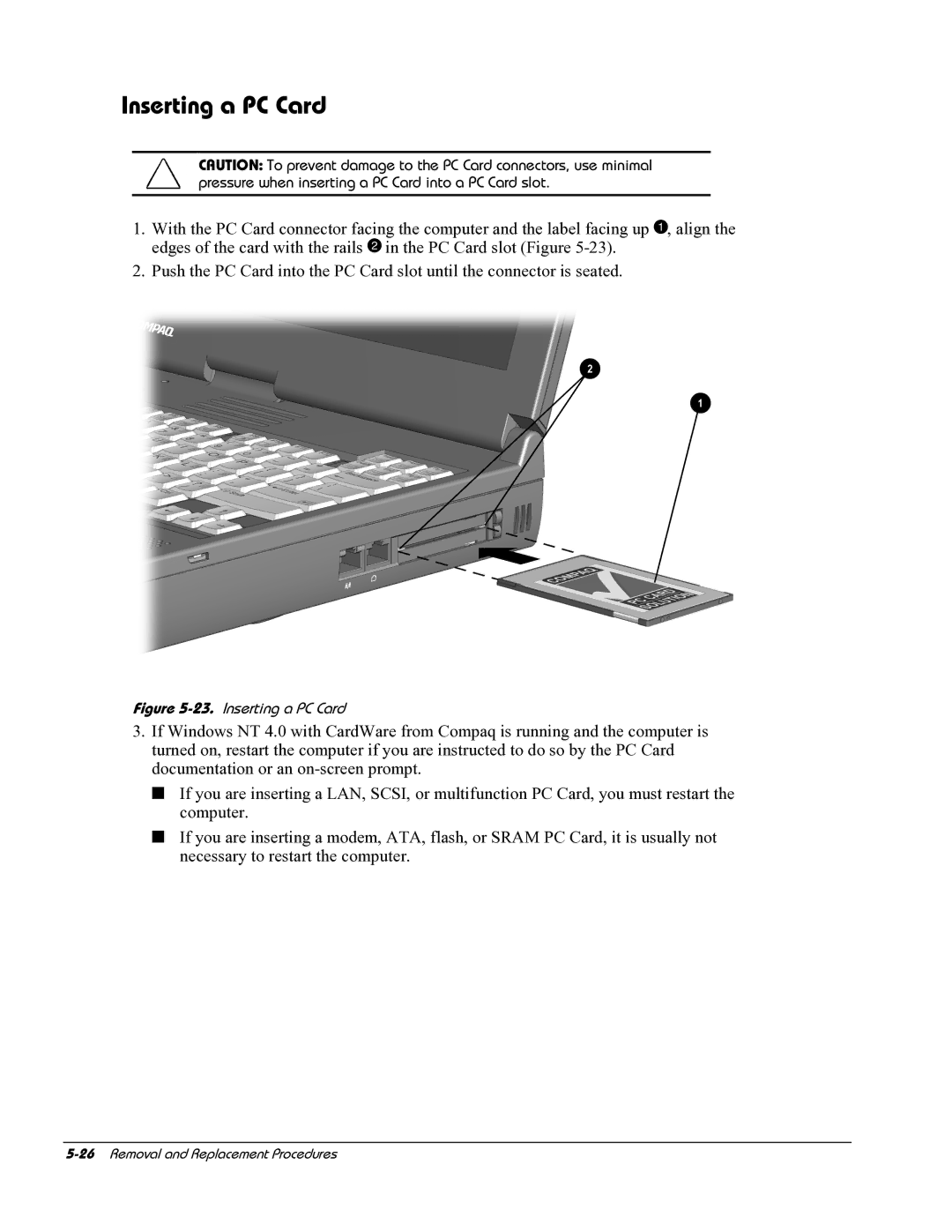 HP E700 manual Inserting a PC Card 