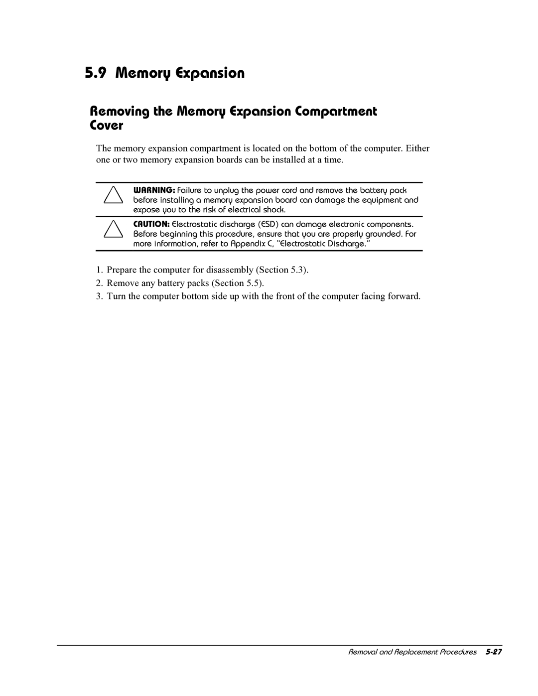 HP E700 manual Removing the Memory Expansion Compartment Cover 