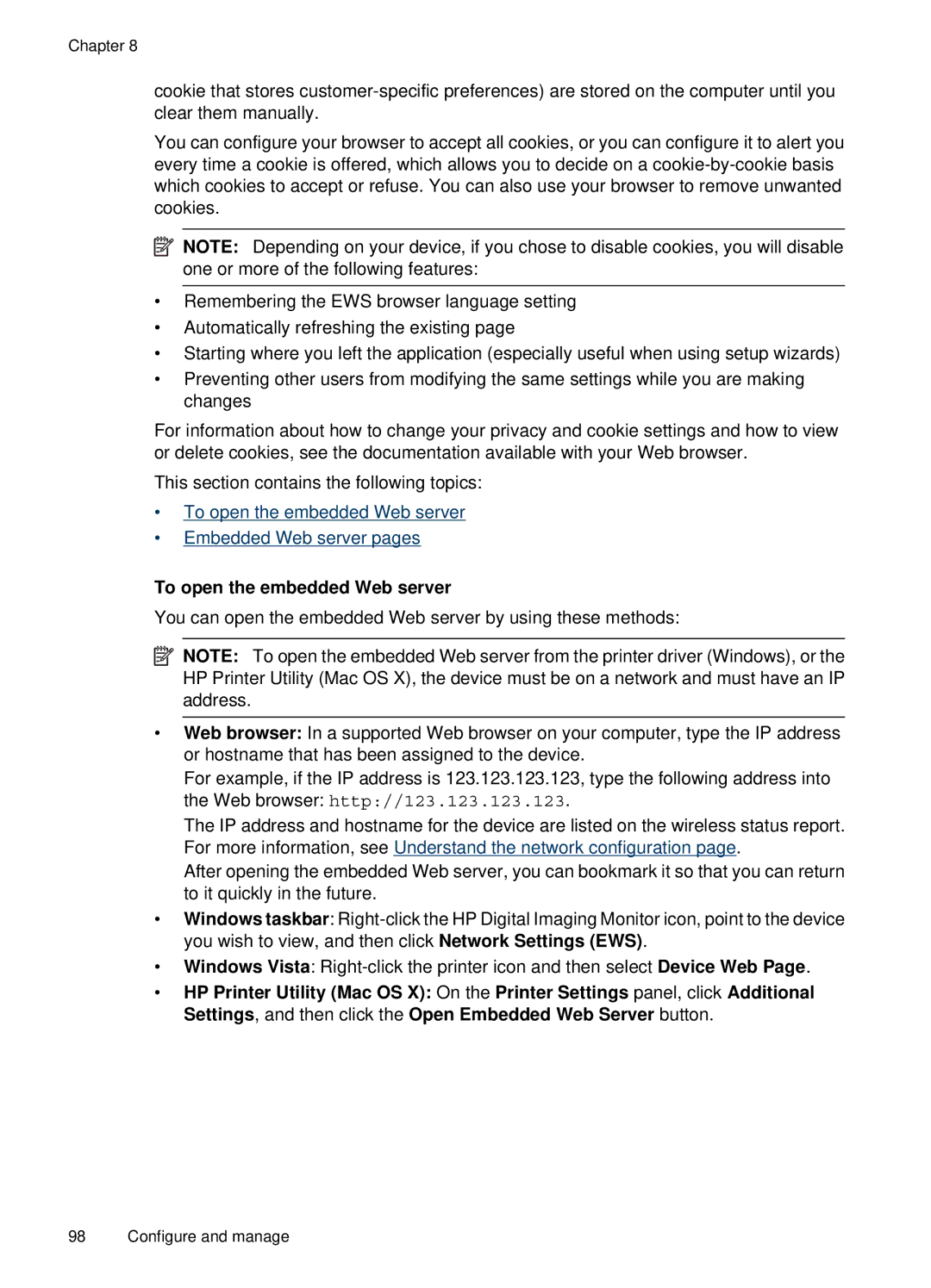 HP E709, 6500 manual To open the embedded Web server 